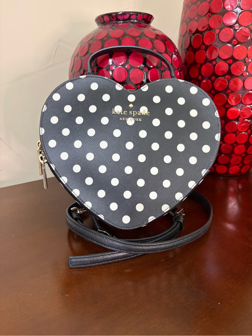 kate spade Black and White Polka Dot Love Shack Heart Crossbody